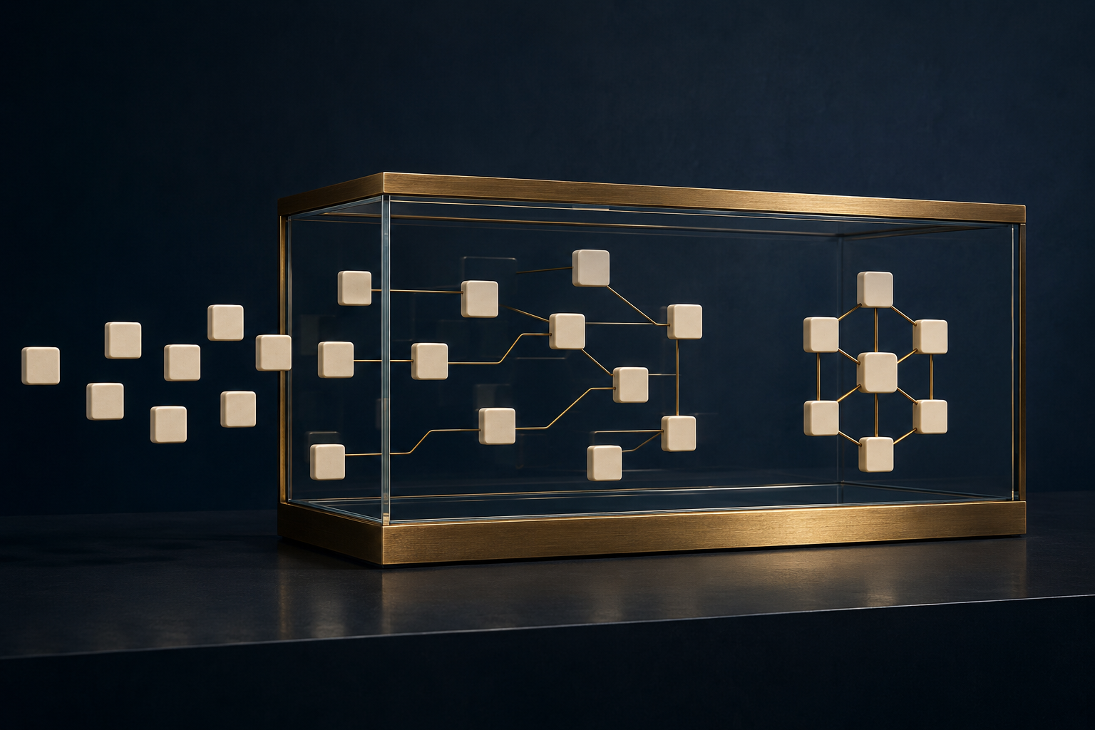 Information tiles connecting inside an LLM context window to represent an AI-ready law firm website