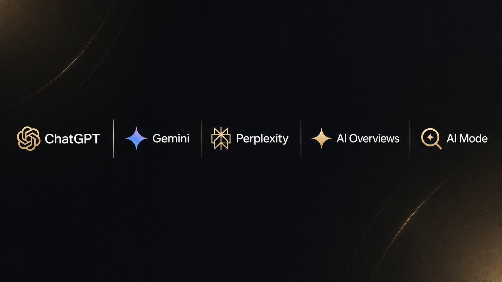 AI visibility for law firms graphic featuring ChatGPT, Gemini, Perplexity, Google AI Overviews, and Google AI Mode in a clean horizontal layout using TypeTopia brand colors